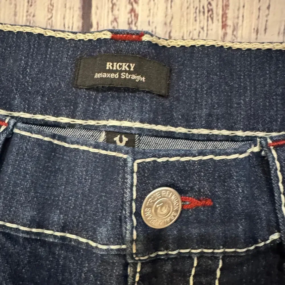 True Religion Ricky Big T Dark Wash Flap Denim Shorts Men's 40